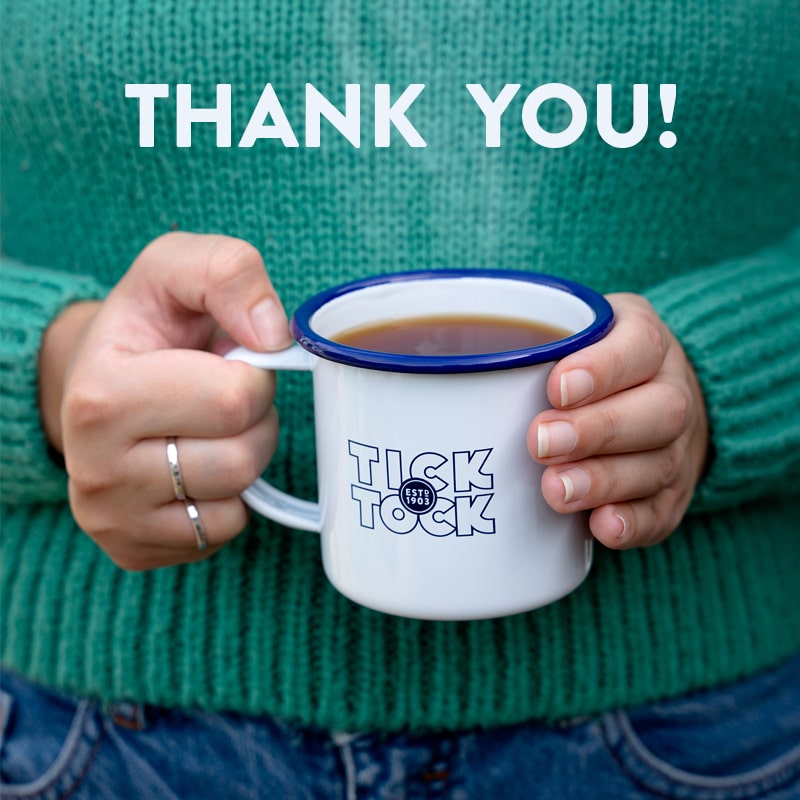 FREE GIFT ENAMEL TICK TOCK MUG