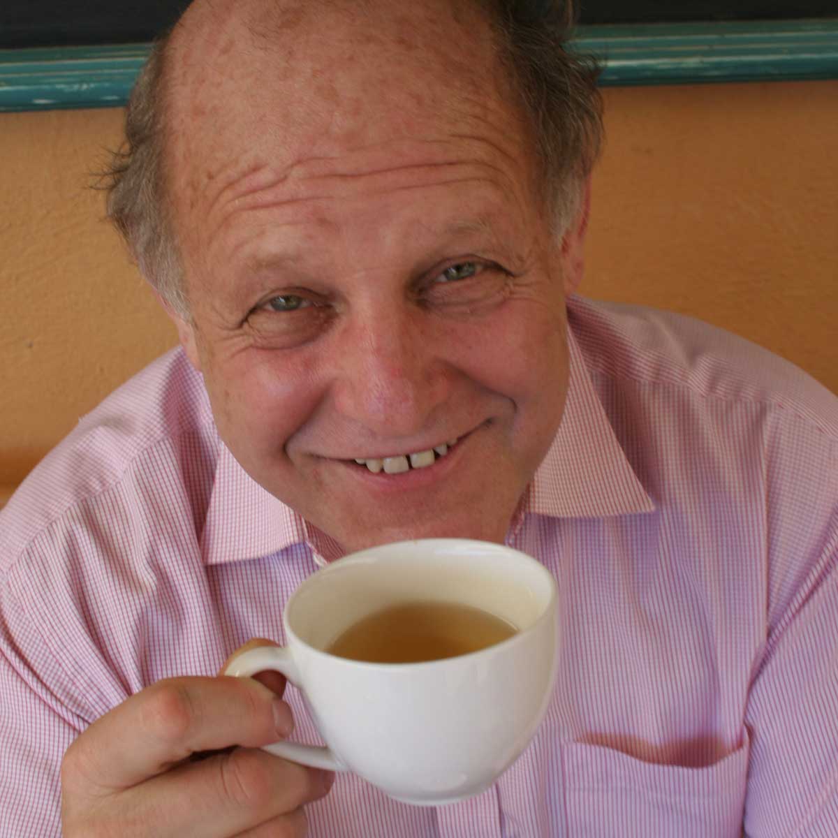 Bruce Ginsberg with a cup of tea